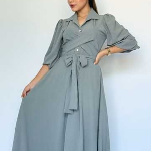 VESTIDO LAIA GRIS TELA LINO BURBUJA